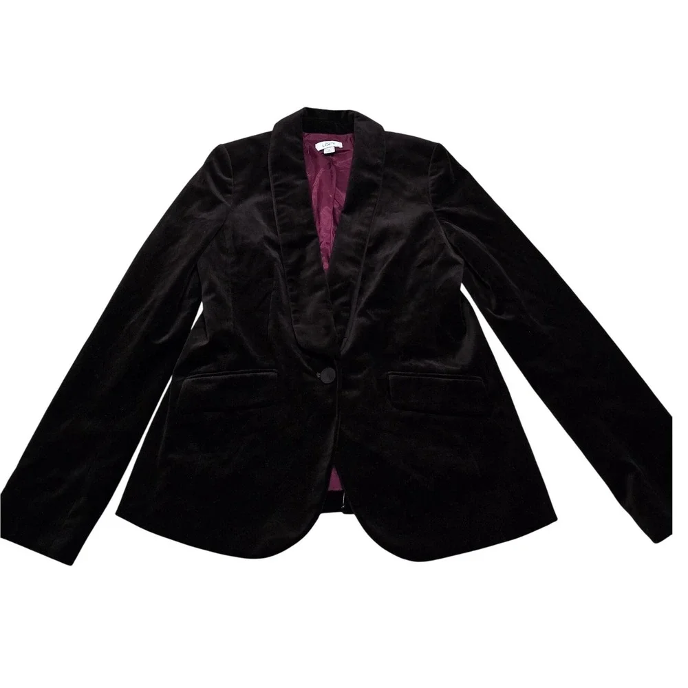Ann Taylor LOFT Velvet Blazer Jacket Deep Plum Shawl Collar Single Button Size 8